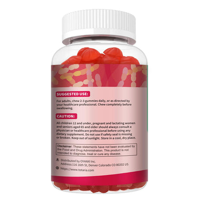 Totaria 9-in-1 Probiotic Fiber Gummies — 16g Fiber/Serving, 5B CFU Bacillus Coagulans (60 Gummies)