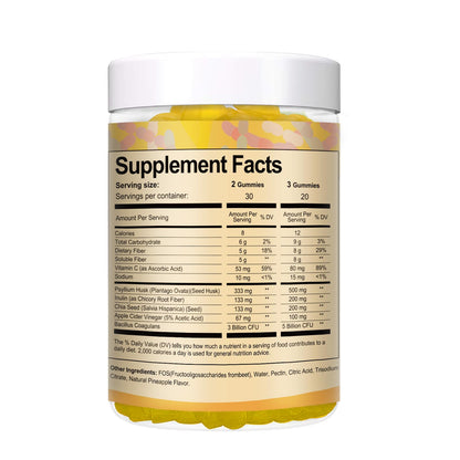9-in-1 Probiotic Fiber Gummies for Adults & Teens – 60 Pineapple Gummies | Totaria