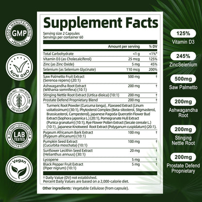 Totaria Organic Saw Palmetto - Prostate Health Support with Ashwagandha, Nettle & Pumpkin Seed (120 Count)