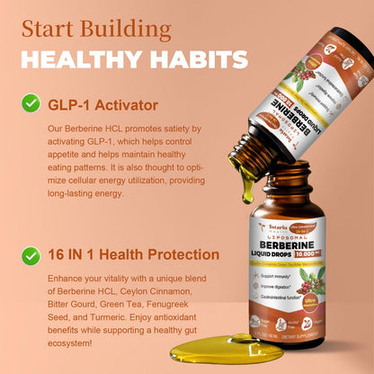 Totaria Berberine Supplement - Berberine HCL Digestion Support, GLP-1 Secretion & AMPK Activation - 2 Fl Oz
