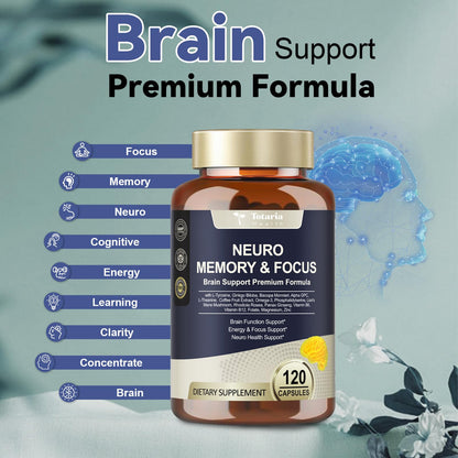 Totaria Brain Supplements for Memory & Focus - Non-GMO, Gluten Free (120 Counts)