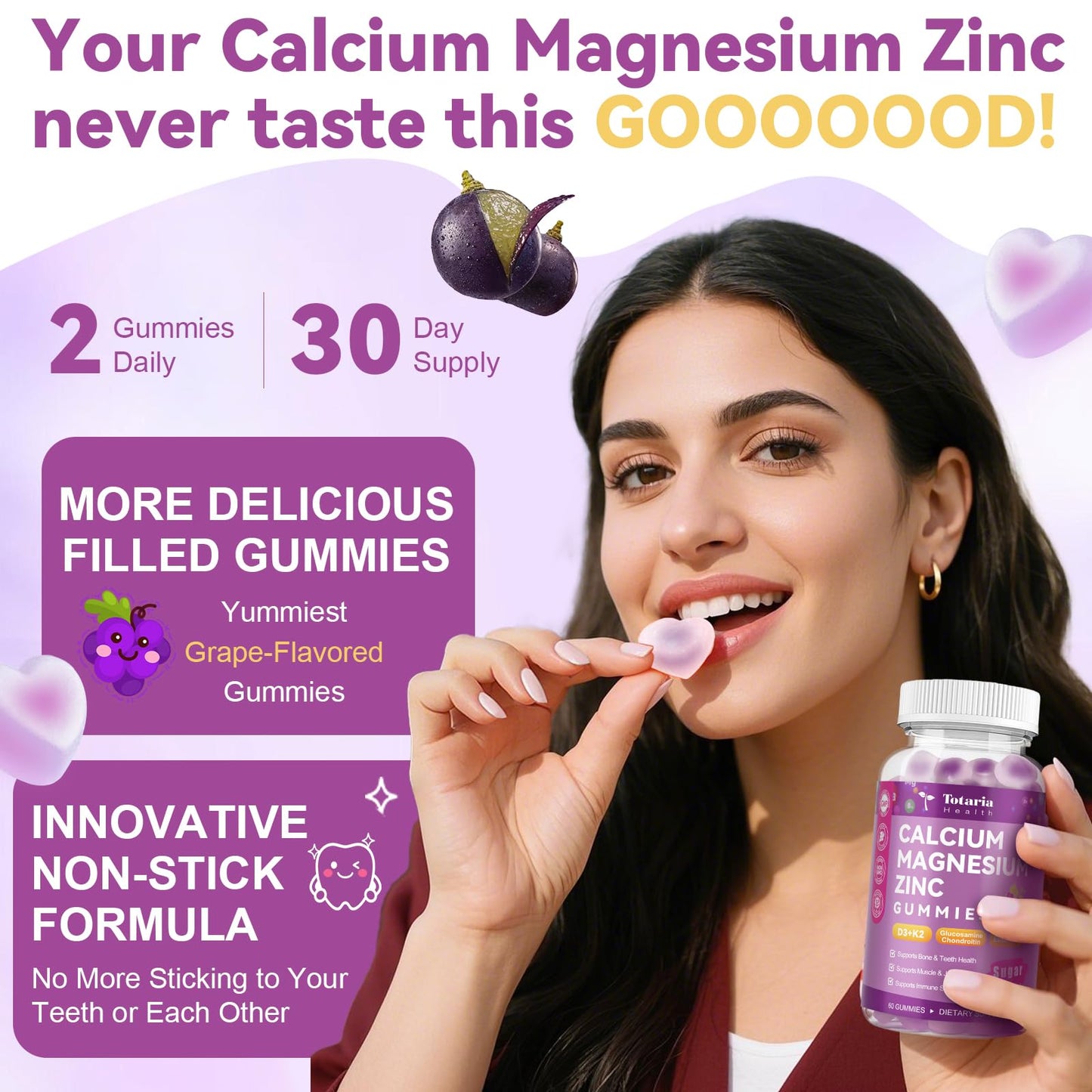 Totaria Sugar Free Calcium Magnesium Zinc Gummies - 1200 mg, 19-in-1 Vegan