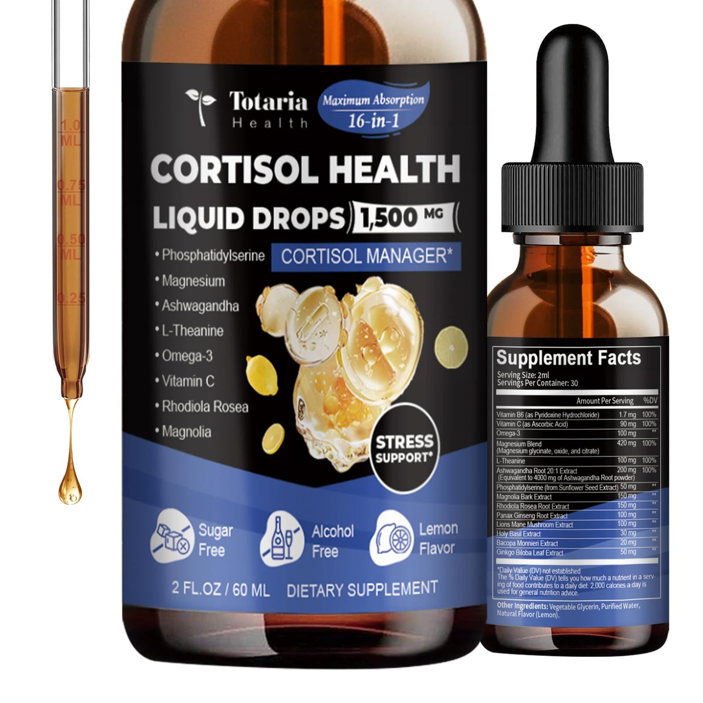 Totaria Cortisol Drops – Hormone Balance for Women & Men | Magnesium, Ashwagandha, L-Theanine