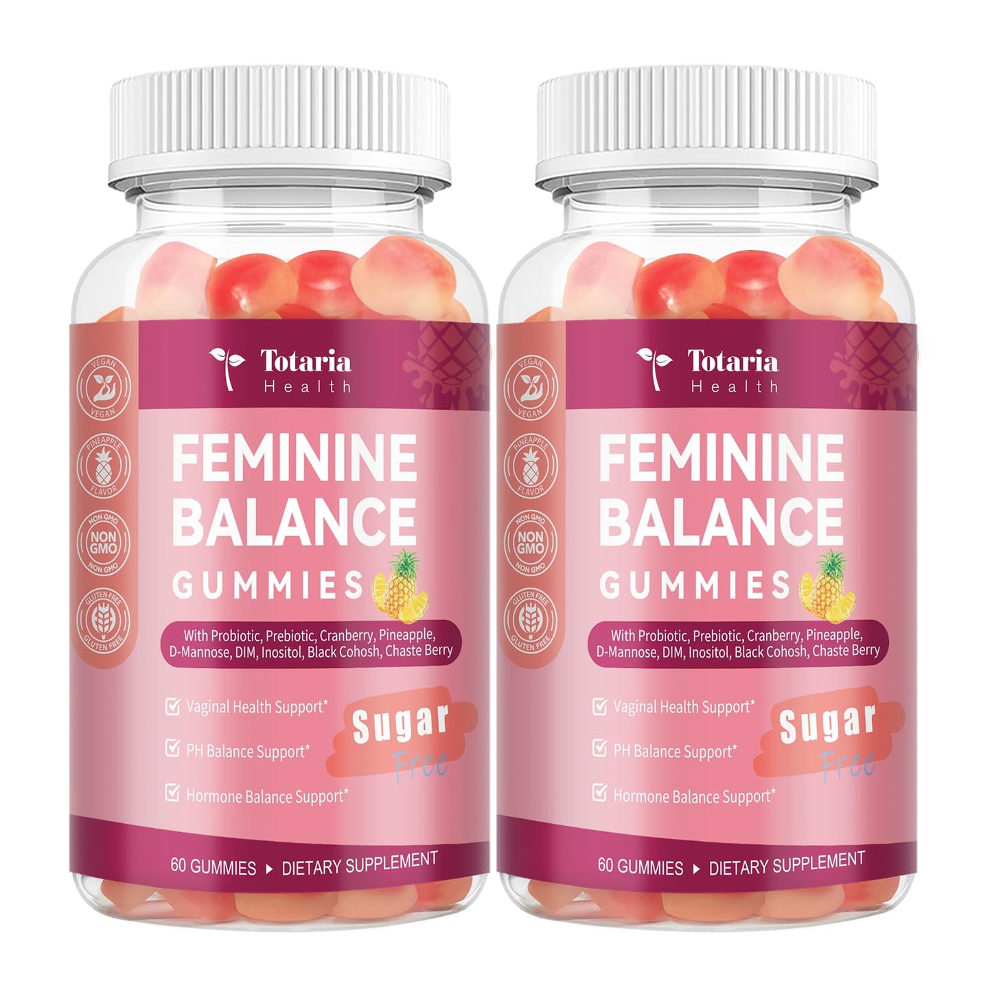 Totaria Premium Feminine Balance Gummies - Sugar-Free Multivitamin for Women | 60 Count (Pack of 2)