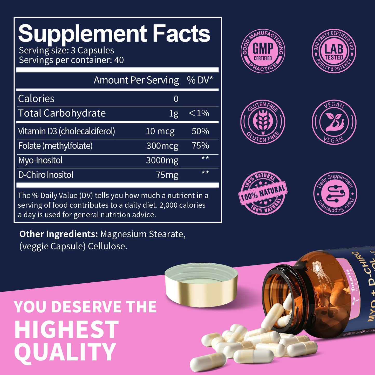 Totaria Inositol Supplement for Women – 40:1 Myo-Inositol & D-Chiro, Vitamin D3 + Folate (Pack of 2)