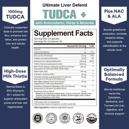 Totaria 15-in-1 TUDCA Liver Support – 1000mg, Milk Thistle & NAC | Vegan 120 Caps