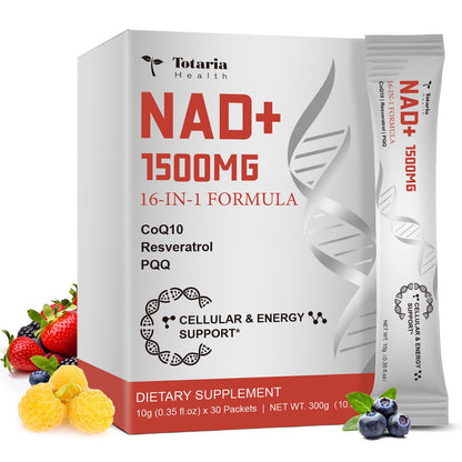 Totaria NAD+ Liquid Supplement 1500mg – 16-in-1 Anti-Aging NAD+ Formula (30 Packets)