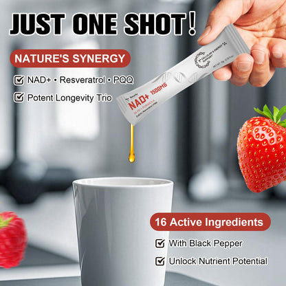 Totaria NAD+ Liquid Supplement 1500mg – 16-in-1 Anti-Aging NAD+ Formula (30 Packets)