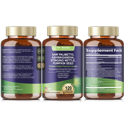 Totaria Organic Saw Palmetto - Prostate Health Support with Ashwagandha, Nettle & Pumpkin Seed (120 Count)