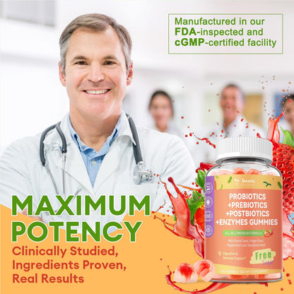 Totaria Sugar Free 5-in-1 Probiotic Gummies – 60 Count | Digestive & Immune Support | Vegan