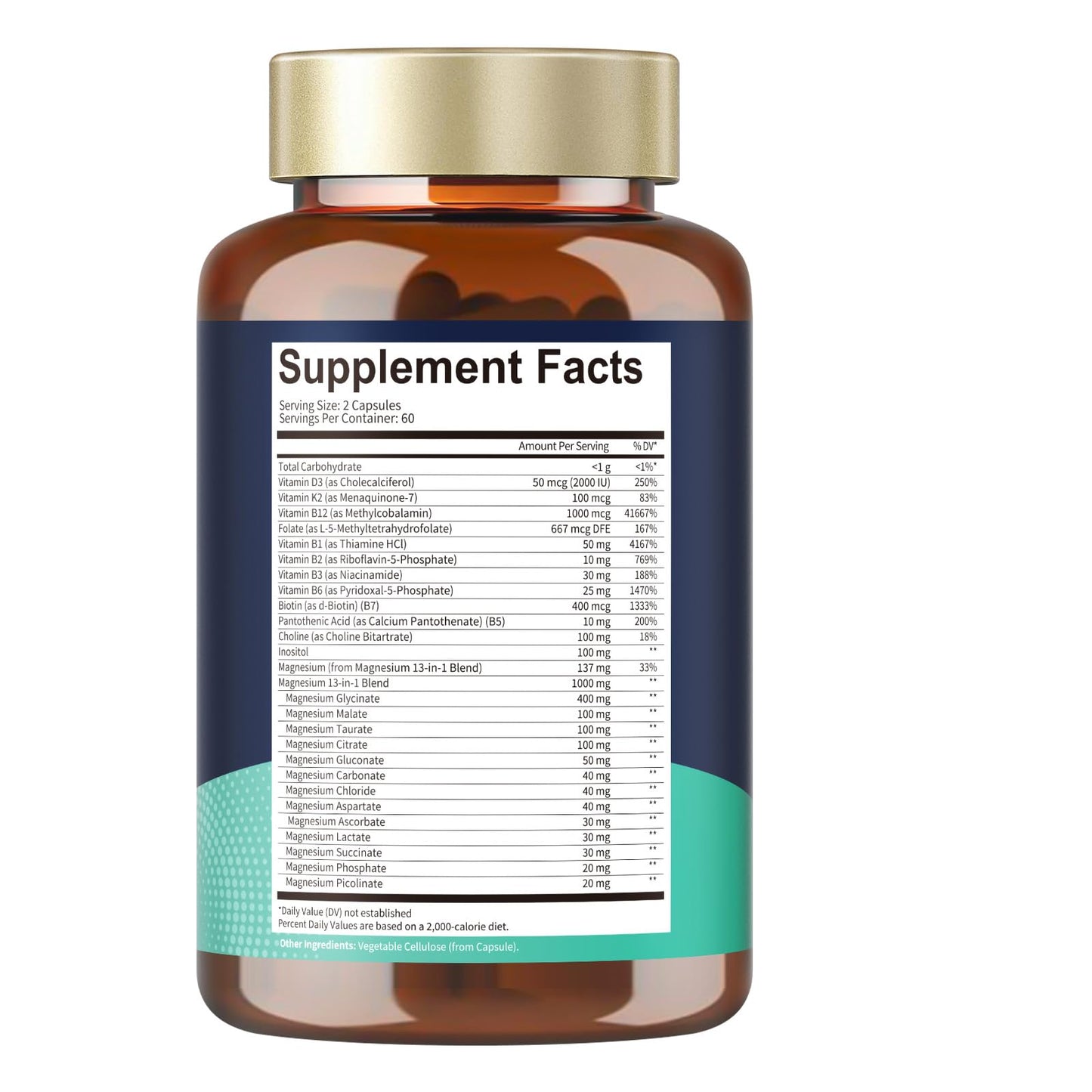 25-in-1 Magnesium Complex with Methylated B-Complex – 120 Vegan Caps | Totaria