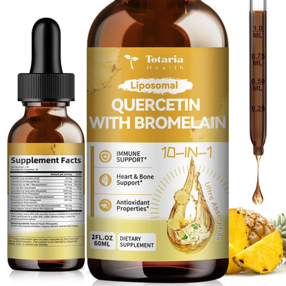 Totaria Liposomal Quercetin with Bromelain Liquid Drops - 1000mg Quercetin + 500mg Bromelain, Immune Support (2 fl oz)