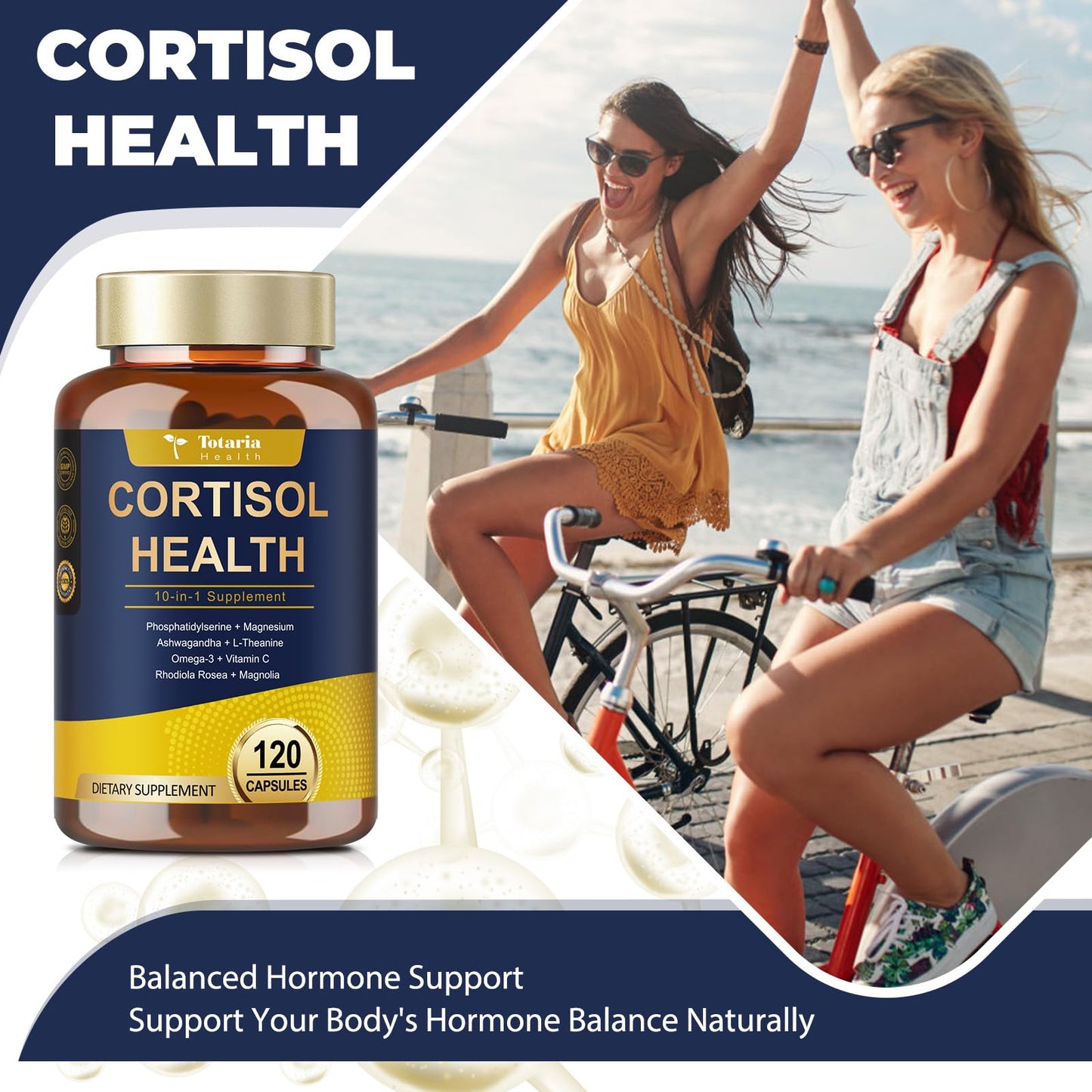 Totaria Cortisol Support with Ashwagandha, Magnesium, Rhodiola & L-Theanine - 120 Vegan Capsules (Women)