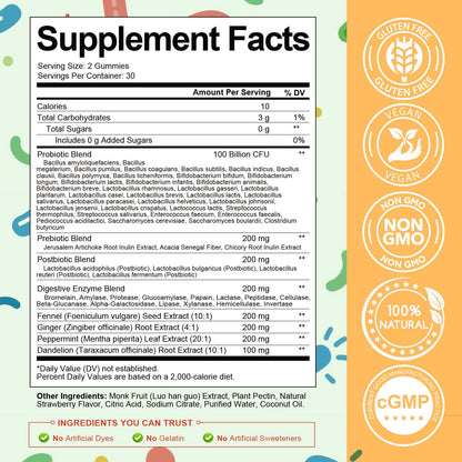 Totaria Sugar Free 5-in-1 Probiotic Gummies – 60 Count | Digestive & Immune Support | Vegan
