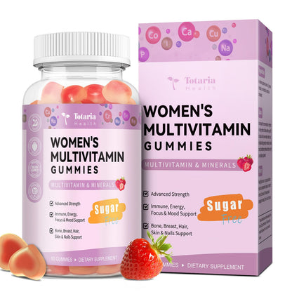 Totaria Sugar Free Multivitamin Gummies for Women 14+ – Iron, Folate, Strawberry