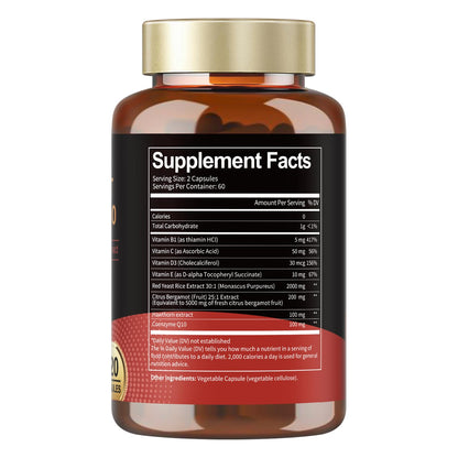Red Yeast Rice 2,000mg with CoQ10 – Citrinin-Free, Bergamot & Hawthorn | Vegan Non-GMO