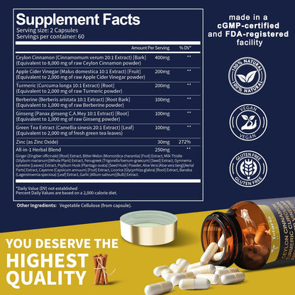 Totaria 18-in-1 Organic Ceylon Cinnamon Capsules with Berberine - Metabolism & Energy Support (120 Count)