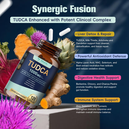 Totaria 15-in-1 TUDCA Liver Support – 1000mg, Milk Thistle & NAC | Vegan 120 Caps