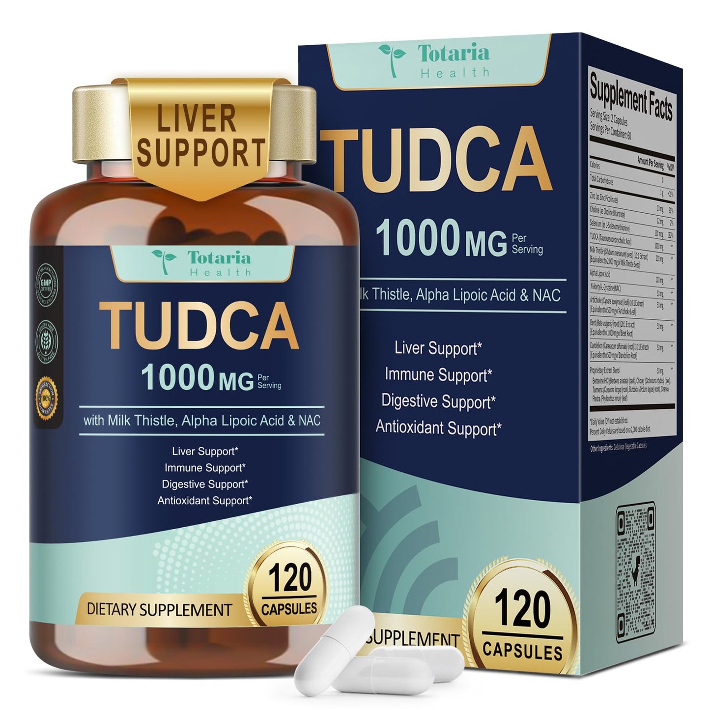Totaria 15-in-1 TUDCA Liver Support – 1000mg, Milk Thistle & NAC | Vegan 120 Caps