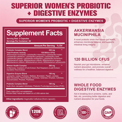 Totaria Probiotics for Women – 120B CFU, Akkermansia, Enzymes & Prebiotics | 120 Vegan Capsules