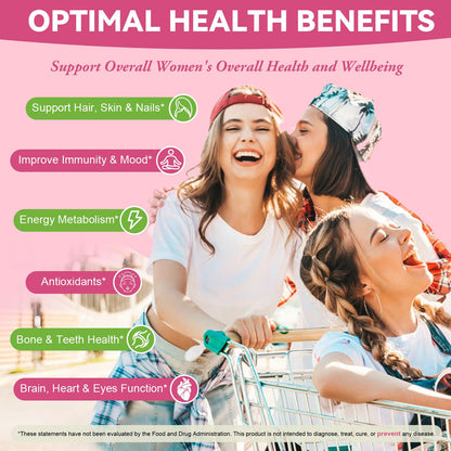 Totaria Sugar Free Multivitamin Gummies for Women 14+ with Iron, Folate, Biotin – Peach Flavor
