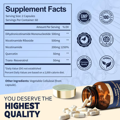 Totaria NMNH Supplement with Niacinamide, Quercetin & Resveratrol for NAD+ Support