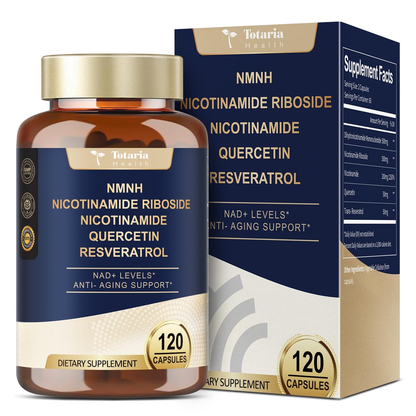 Totaria NMNH NAD+ Support with Quercetin & Resveratrol | 120 Capsules