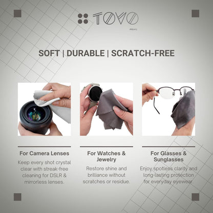 TOVO PRIME Microfiber Lens Cleaning Cloths | 6x7, 230 GSM | Australian Designed