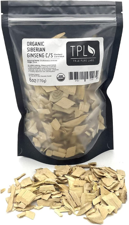 TPL Organic Siberian Ginseng Eleuthero Root Dried C/S 6oz Premium Quality. Certified Organic. Gluten Free, Non GMO and Vegan