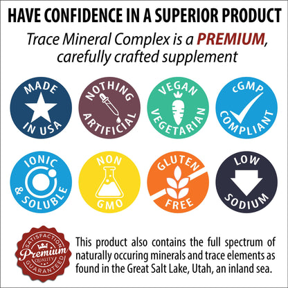 Trace Mineral Complex | Full Spectrum Minerals | Ionic Liquid Mineral Drops for Water | Electrolytes, Hydration Supplement | 2 fl oz Glass Bottle