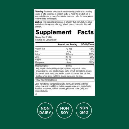 Trace Minerals-B12 with Iodine, Zinc & Copper - Thyroid & Cell Function Support | 90 Tablets