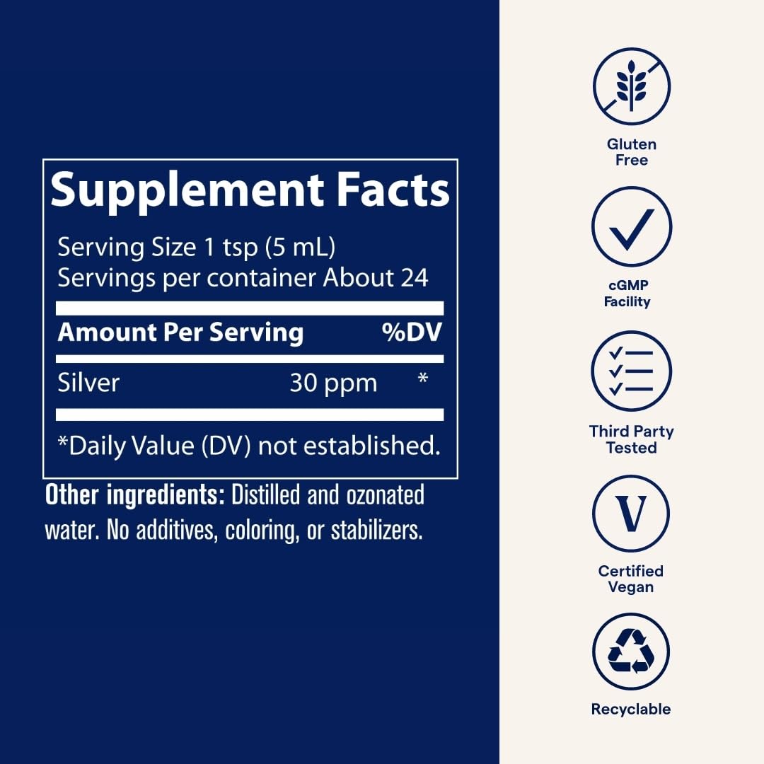 Trace Minerals Colloidal Silver Liquid – 30 PPM Safe Dose, 4 oz Bottle, Vegan, 99.99% Pure