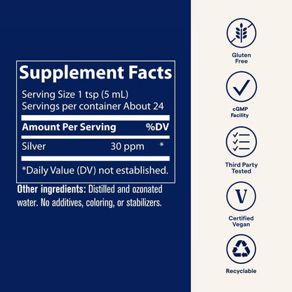 Trace Minerals Colloidal Silver Liquid – 30 PPM Safe Dose, 4 oz Bottle, Vegan, 99.99% Pure