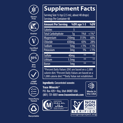 Trace Minerals ConcenTrace Trace Mineral Drops | Supports Energy, Digestion, Bone Health & Hydration, 70+ Ionic Trace Minerals w/Magnesium, Chloride & Potassium | Keto, Vegan & Non-GMO | 48 Servings
