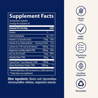 Trace Minerals Coral Calcium - Dietary Supplement for Immune & Bone Health | 60 Vegetarian Caps (30 Servings)