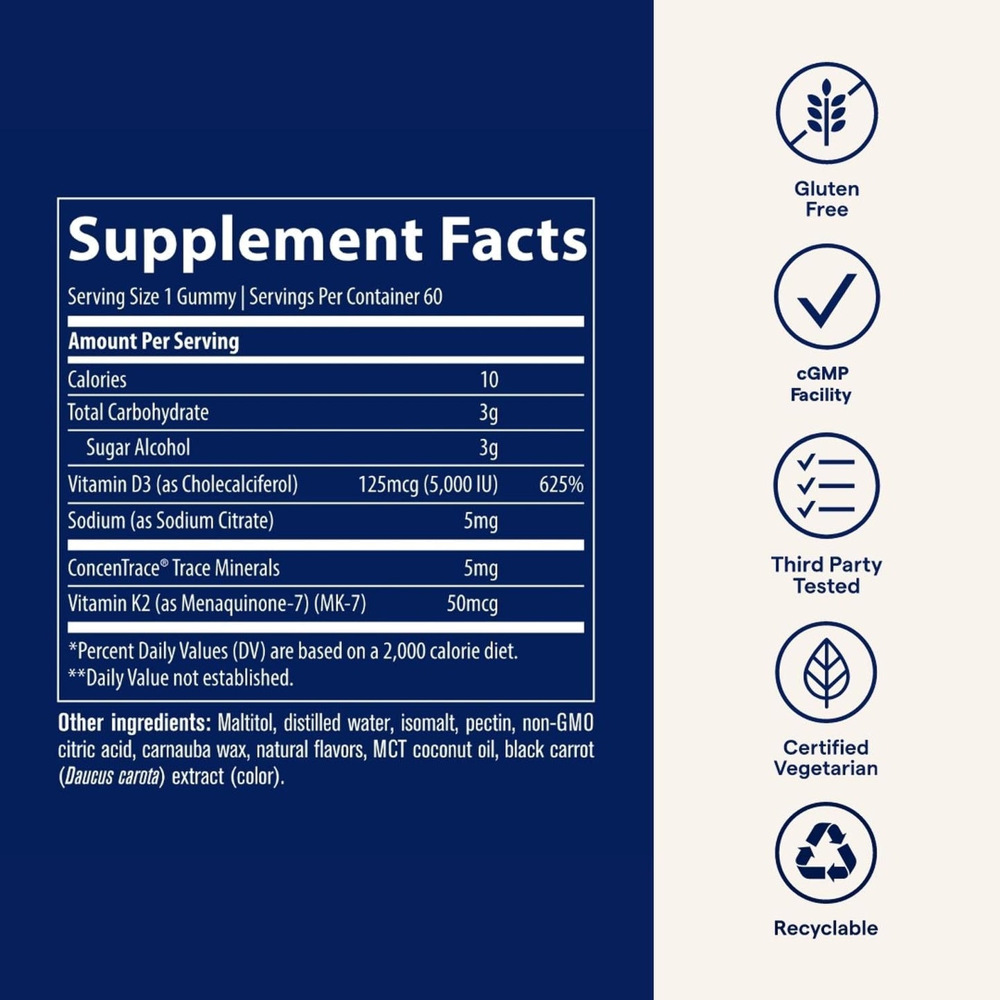 Trace Minerals D3 + K2 Gummies – Vegan, Gluten-Free, Strawberry, 60 Servings