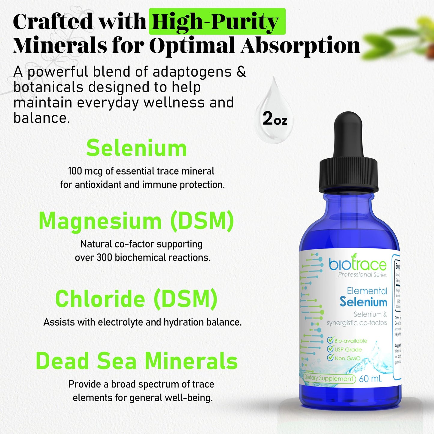 Biotrace Elemental Selenium 100mcg Liquid Drops 60ml | Magnesium & Trace Minerals