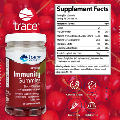 Trace Minerals Immunity Gummies - Zinc, Vitamin C & D | Cherry