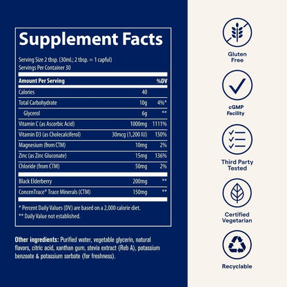 Trace Minerals Immunity Plus Daily Liquid Immune Support with Elderberry & Zinc