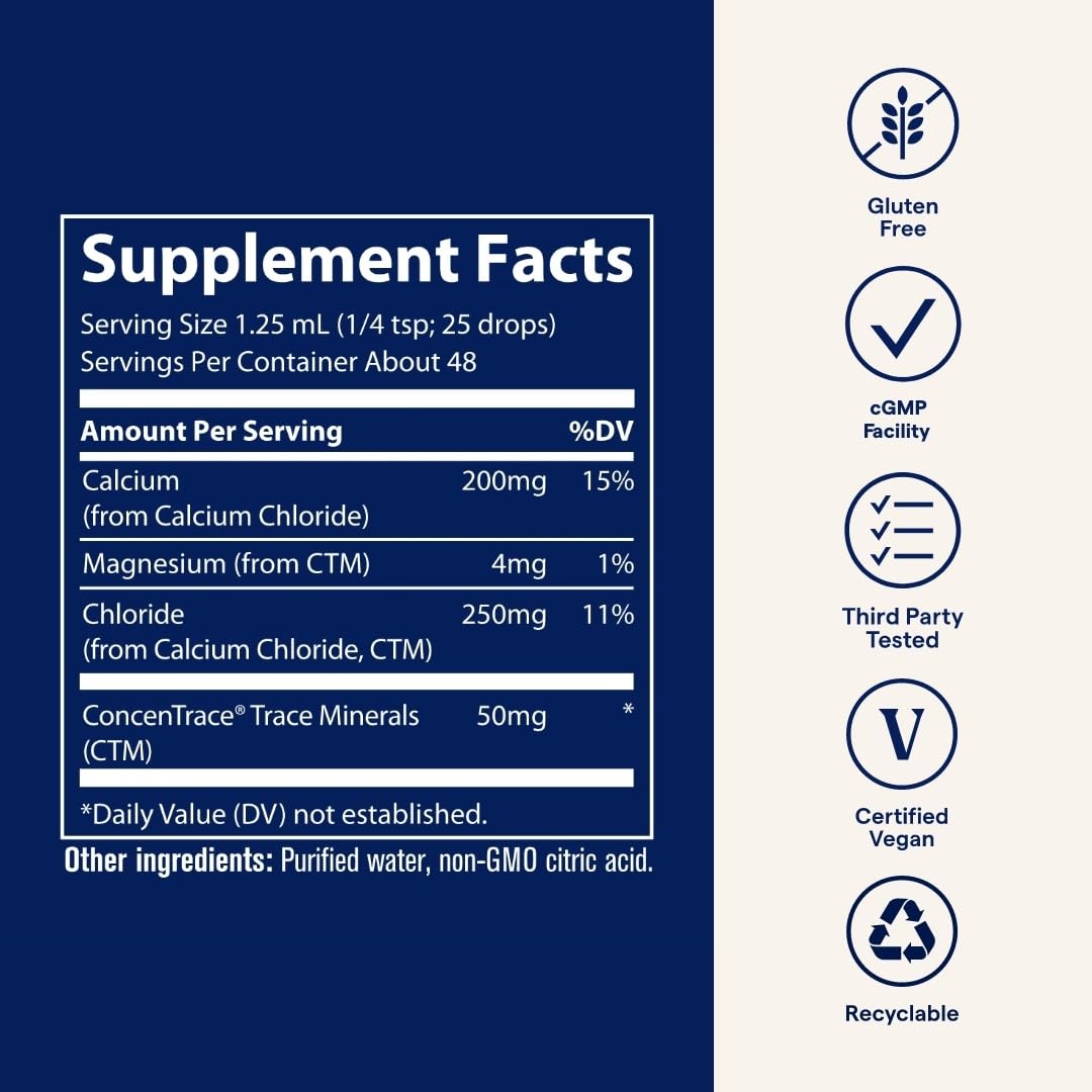 Trace Minerals Ionic Calcium - Liquid Calcium for Strong Bones, Nerves & Teeth | Vegan & Gluten-Free | 2 fl oz