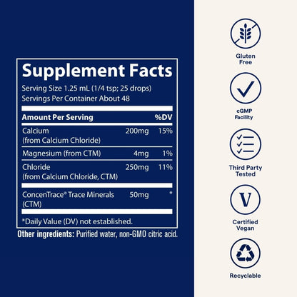 Trace Minerals Ionic Calcium - Liquid Calcium for Strong Bones, Nerves & Teeth | Vegan & Gluten-Free | 2 fl oz