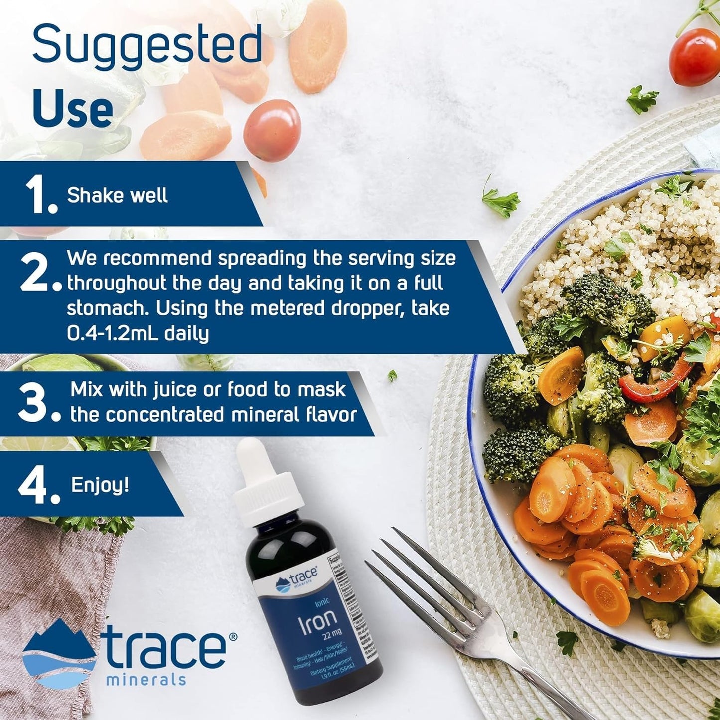 Trace Minerals Ionic Iron 22mg – Energy Support Liquid Supplement with Magnesium (2 Pack, 92 Servings, Gluten-Free)