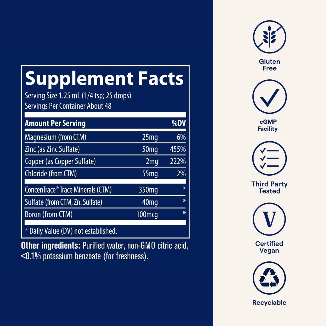 Trace Minerals Ionic Zinc - Immune Support, Digestion & Skin Health | 2 fl oz (48 Servings) | ConcenTrace & Chloride