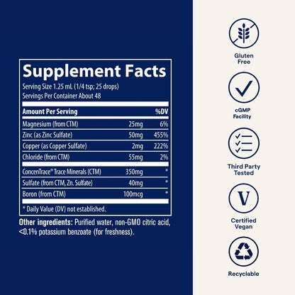Trace Minerals Ionic Zinc - Immune Support, Digestion & Skin Health | 2 fl oz (48 Servings) | ConcenTrace & Chloride