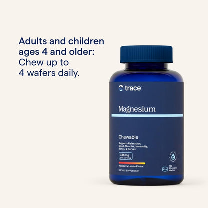 Trace Minerals Magnesium Chewable 336mg - Bone & Heart Health Support - Raspberry Lemon, 120 Wafers (30 Servings)