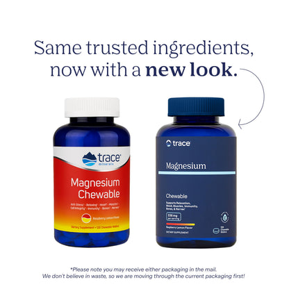 Trace Minerals Magnesium Chewable 336mg - Bone & Heart Health Support - Raspberry Lemon, 120 Wafers (30 Servings)