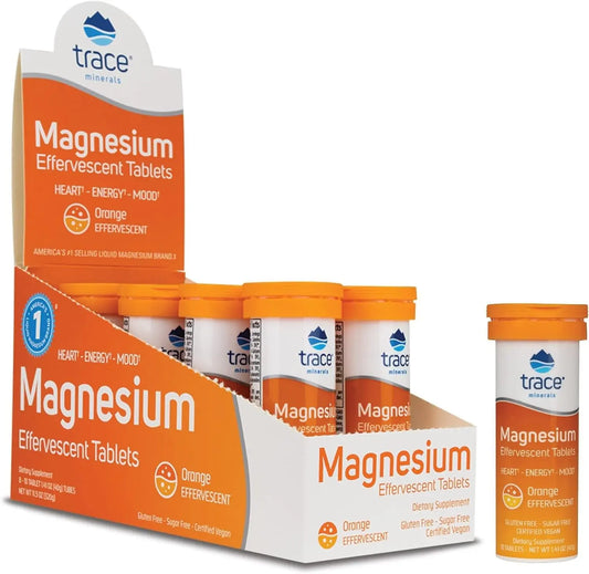 Trace Minerals Magnesium Effervescent – Supports Cardiovascular Health, Bone & Circulation – Orange, 8 Tubes (80 Servings) BritishVita | Premium UK Vitamins & Wellness Supplements