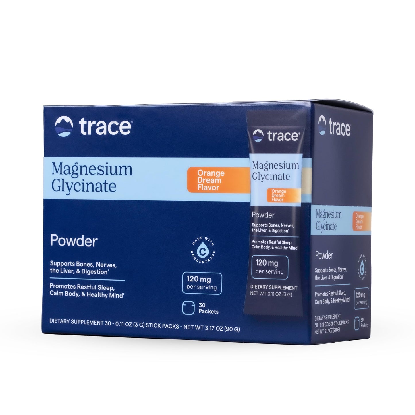 Trace Minerals Magnesium Glycinate – Bedtime Sleep Support Powder (Orange Dream) – Travel-Friendly Stick Packs, 30 Servings