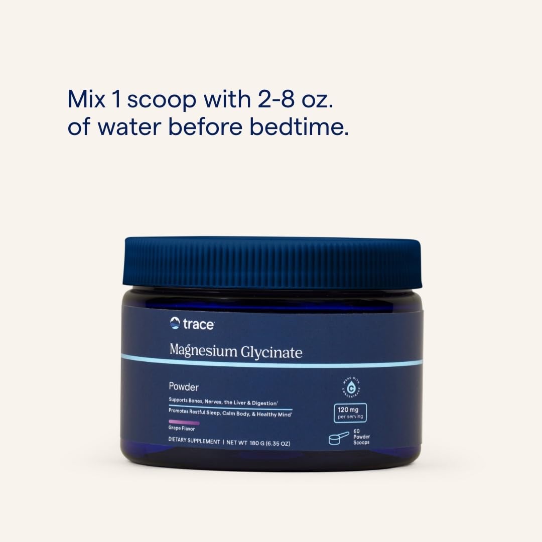 Trace Minerals Magnesium Glycinate Powder – Daily Magnesium for Sleep Support | Calming Bedtime Drink (Grape, 180g, 60 Servings)
