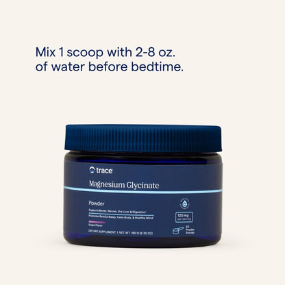 Trace Minerals Magnesium Glycinate Powder – Daily Magnesium for Sleep Support | Calming Bedtime Drink (Grape, 180g, 60 Servings)